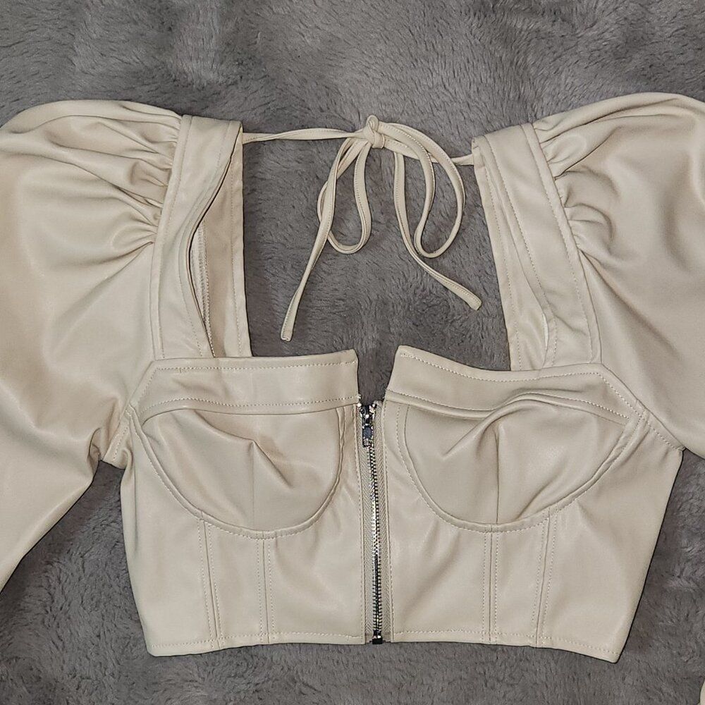 NEW Akira Faux Leather Crop Top/Jacket- Ivory Size S - Picture 7 of 8